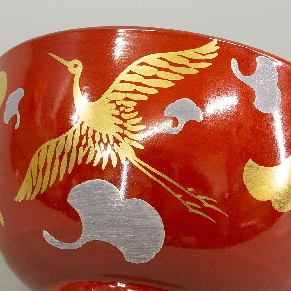 京焼 妙見窯 今岡妙見 茶碗 「金銀鶴銀杏文」共箱 茶道具 抹茶碗