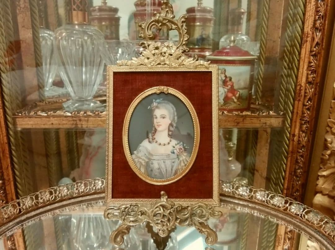 アンティーク　手描き肖像画　水彩画　ロココ