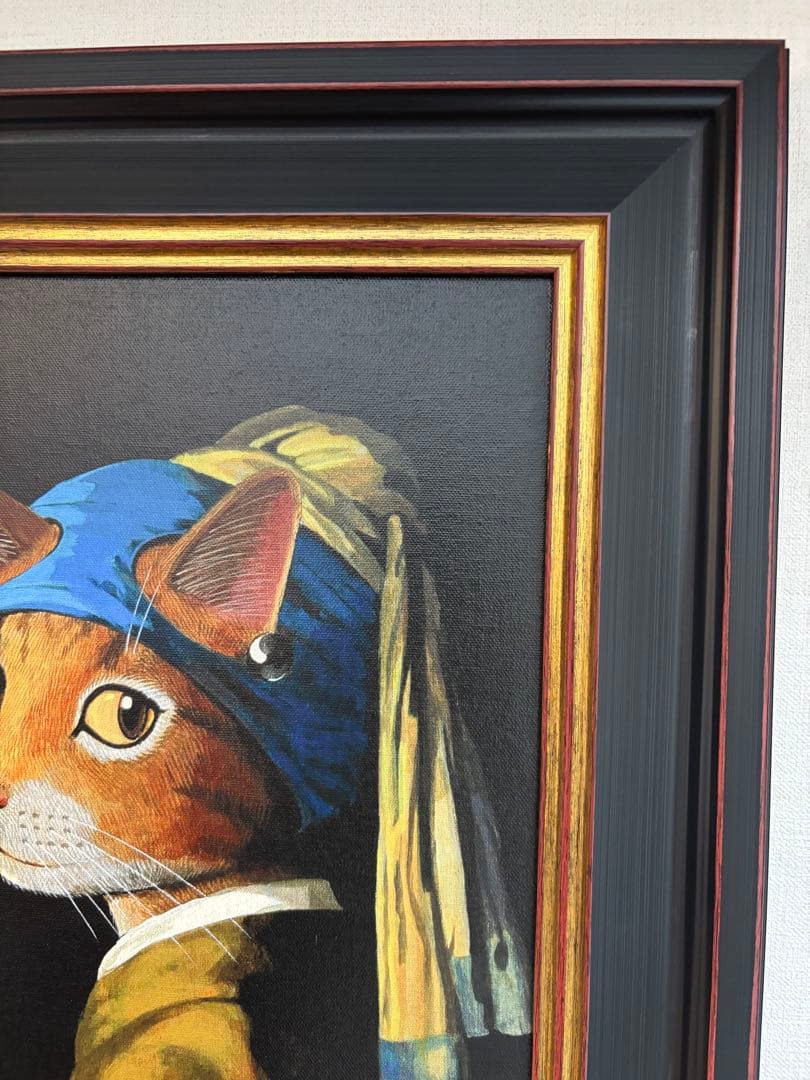 シュー　ヤマモト　真珠のイヤリングをした少女猫　キャットアート