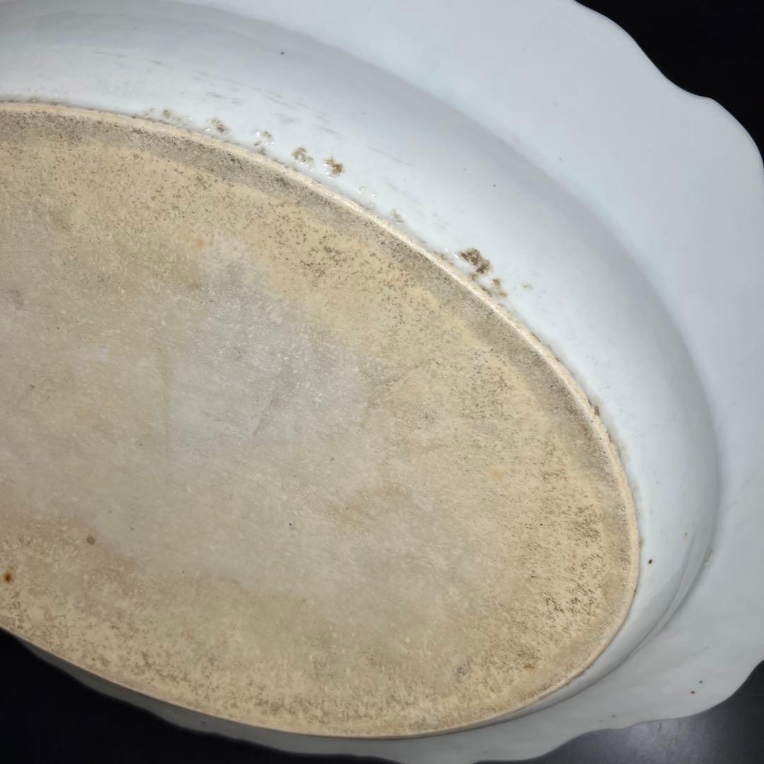 中国清朝時代　新渡青花オーバル皿　木箱付　幅約42.5㎝　東Y7-1024☆2F