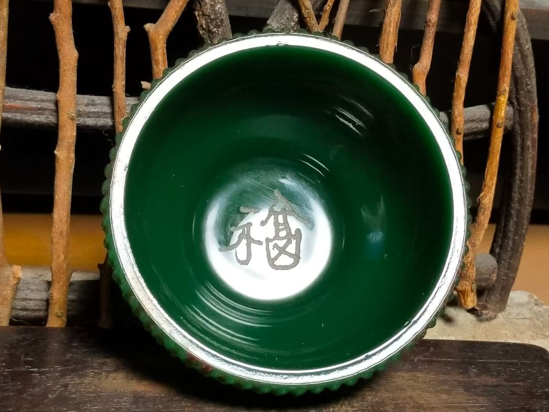 ♥翡翠風　ガラス　茶碗　桐箱付き　古玩　骨董品　中国