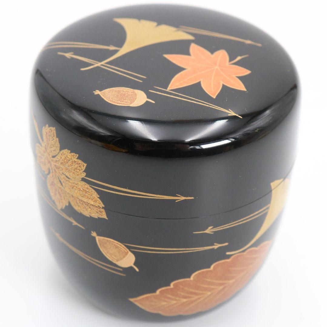 松斉作 吹寄蒔絵 中棗 銀杏 茶道具 共箱共布　V938