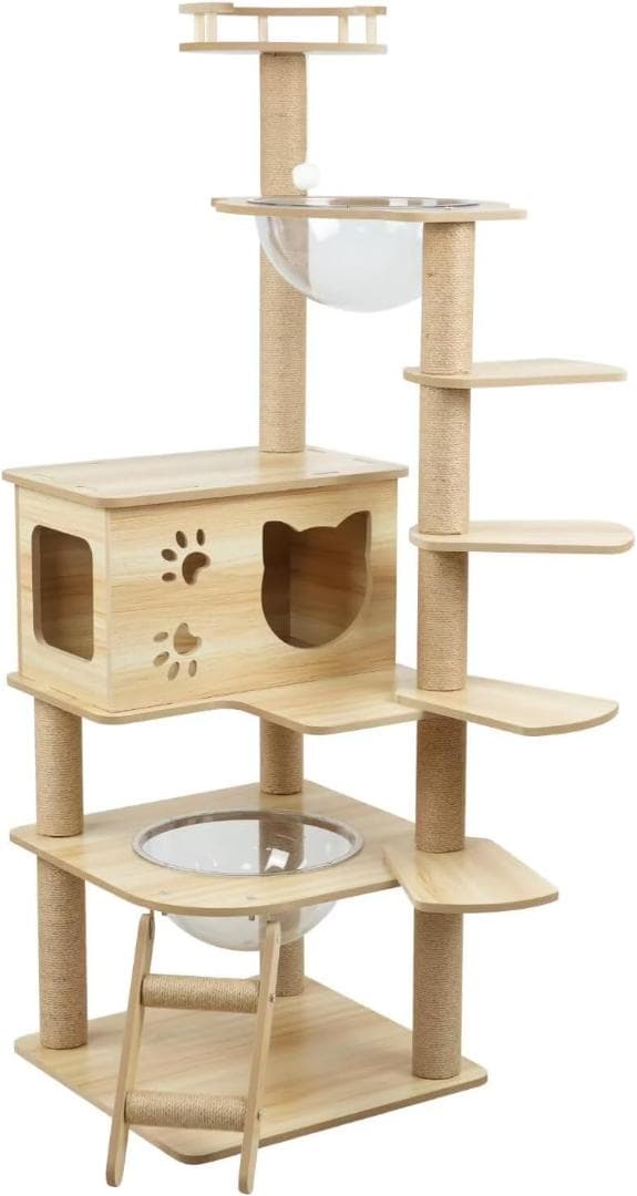 Yilucess キャットタワー 木製 短足猫 子猫向け 猫タワー 透明ボウル