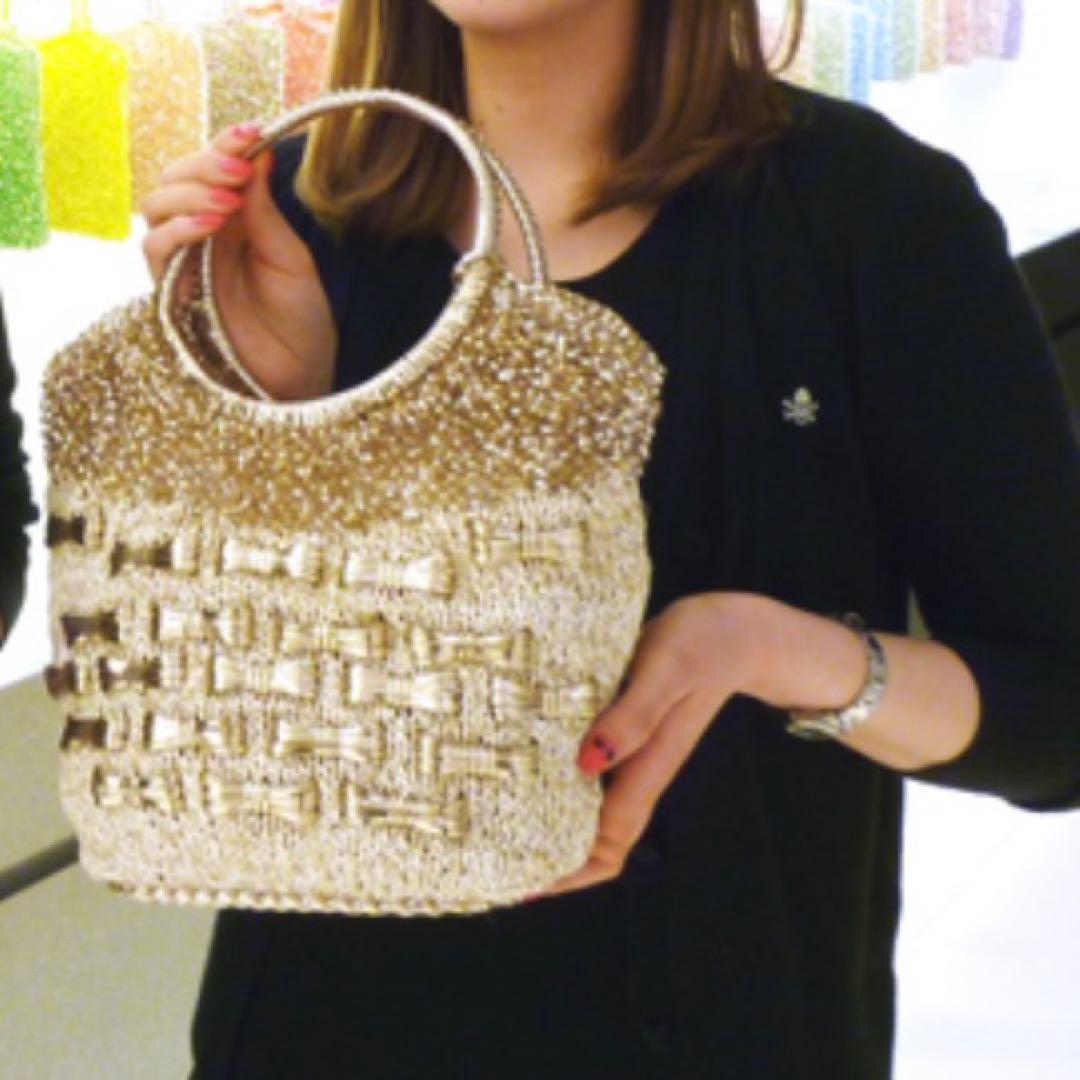 【美品】アンテプリマ ラフィアアマーノ ワイヤーバッグ リボン バイカラー