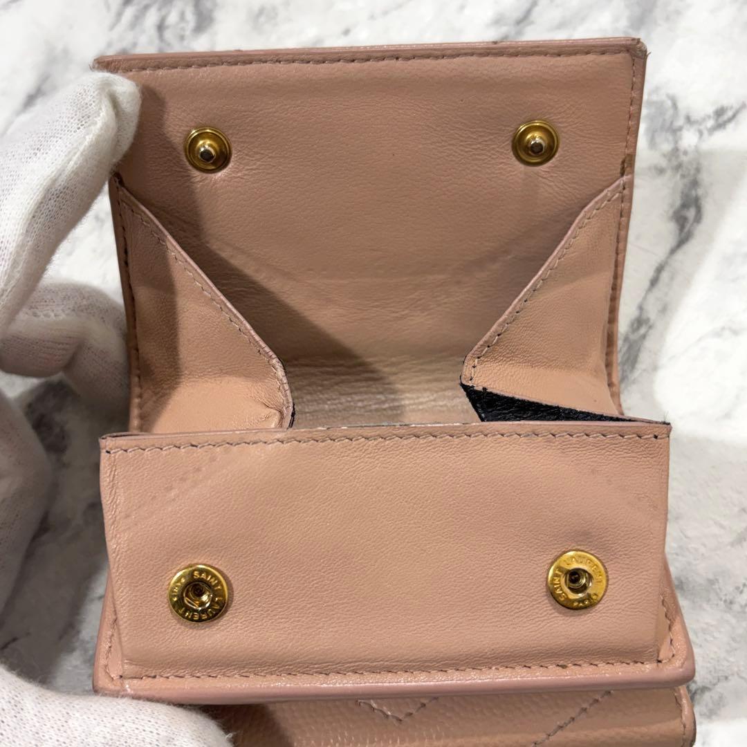 SAINT LAURENT 三つ折り財布 YSL キルティング レザー ピンク