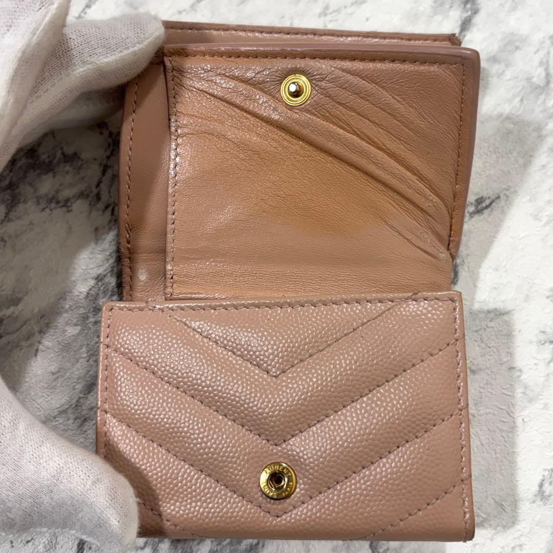 SAINT LAURENT 三つ折り財布 YSL キルティング レザー ピンク