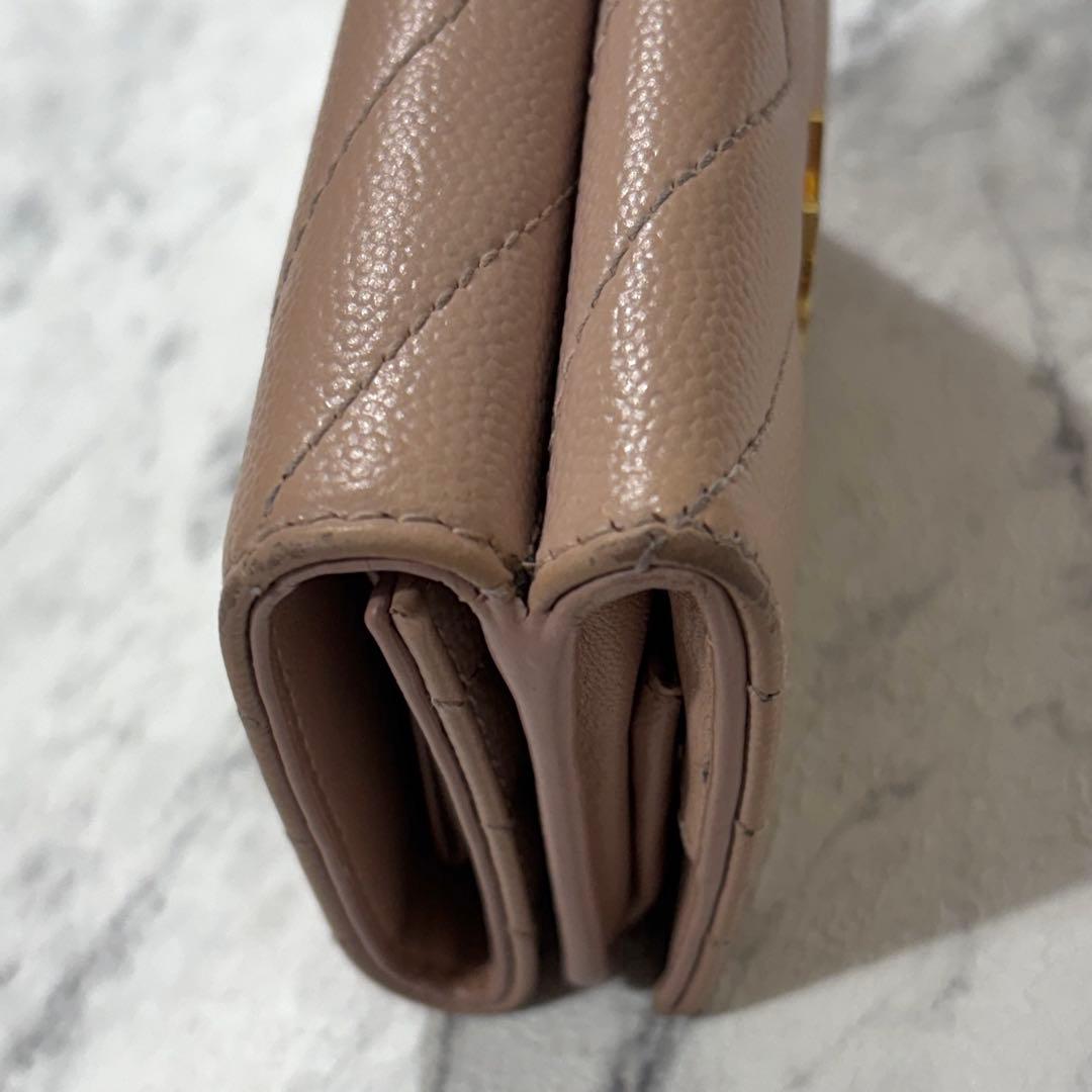 SAINT LAURENT 三つ折り財布 YSL キルティング レザー ピンク