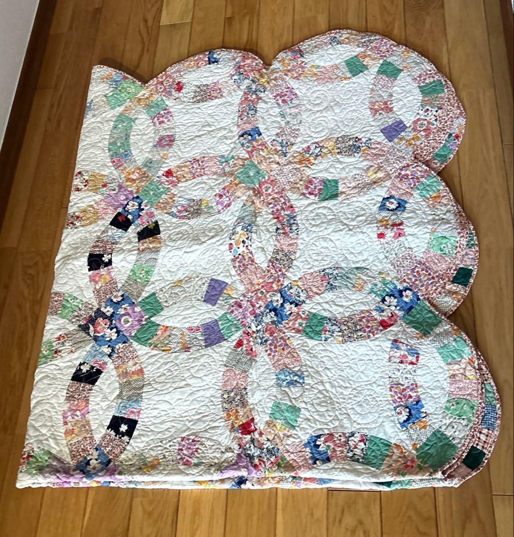 【美品】アメリカンアンティークキルト⭐︎ダブルウエディング 約208×180cm