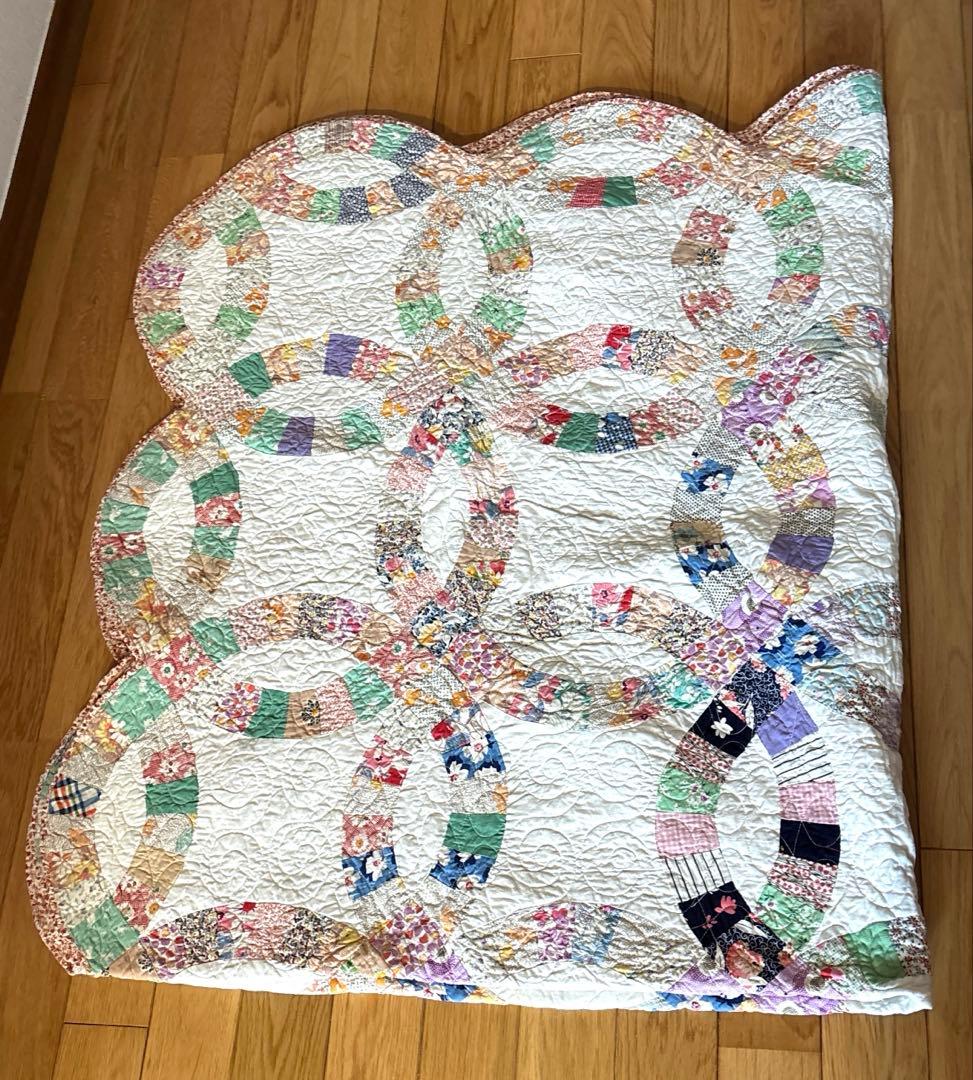 【美品】アメリカンアンティークキルト⭐︎ダブルウエディング 約208×180cm