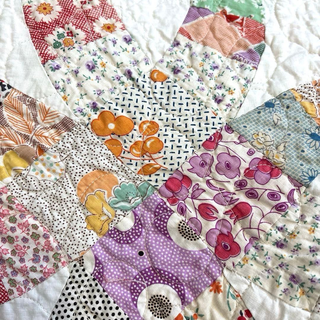 【美品】アメリカンアンティークキルト⭐︎ダブルウエディング 約208×180cm