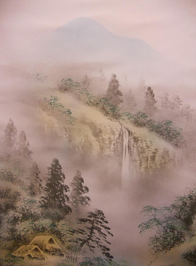 掛け軸 寿山 作 彩色山水 絹本 希少 軸装 茶道具 掛軸 美品 です。