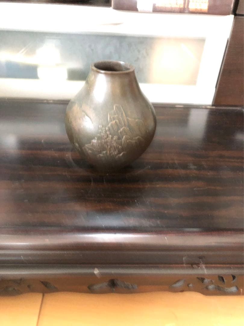 晴雲銅製 山水画 花瓶