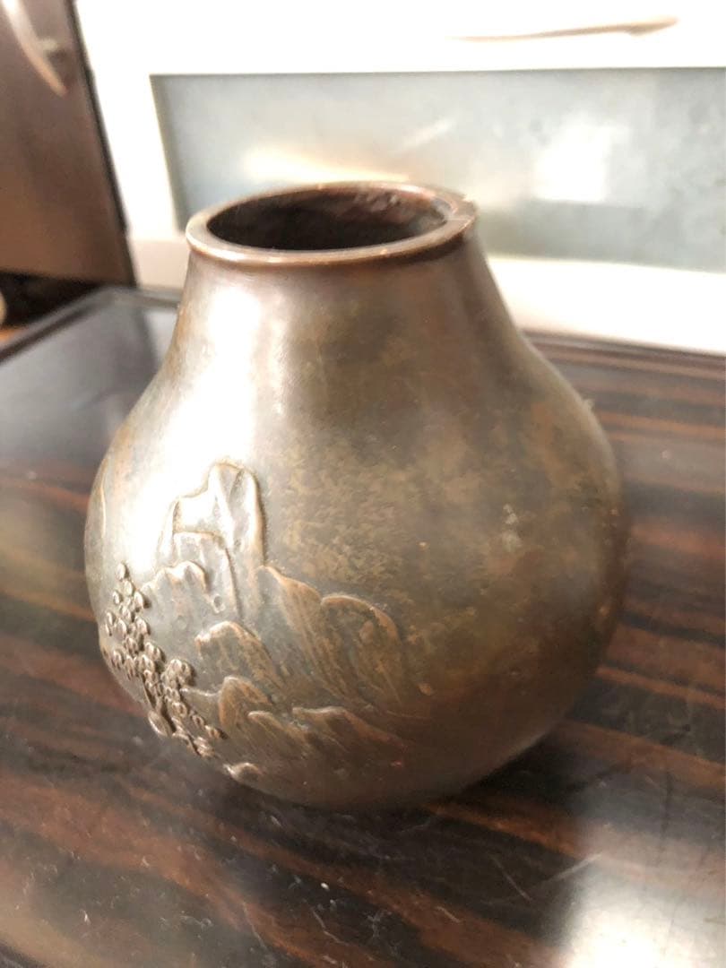 晴雲銅製 山水画 花瓶