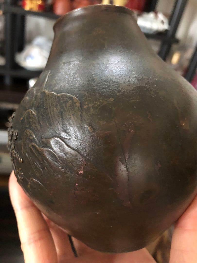 晴雲銅製 山水画 花瓶