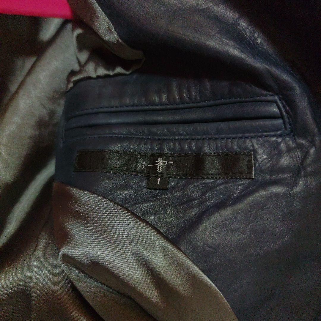 ノーアイディー　希少色ダークブルー本革（牛革）ダブルブレストライダースジャケット