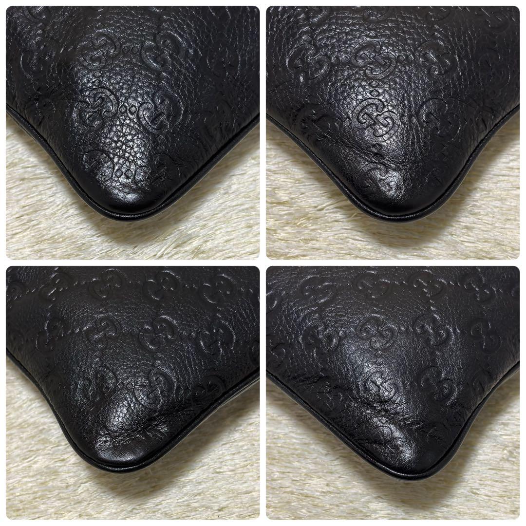 522✨GUCCI✨グッチ ショルダーバッグ シマレザー GG柄 斜め掛け 黒