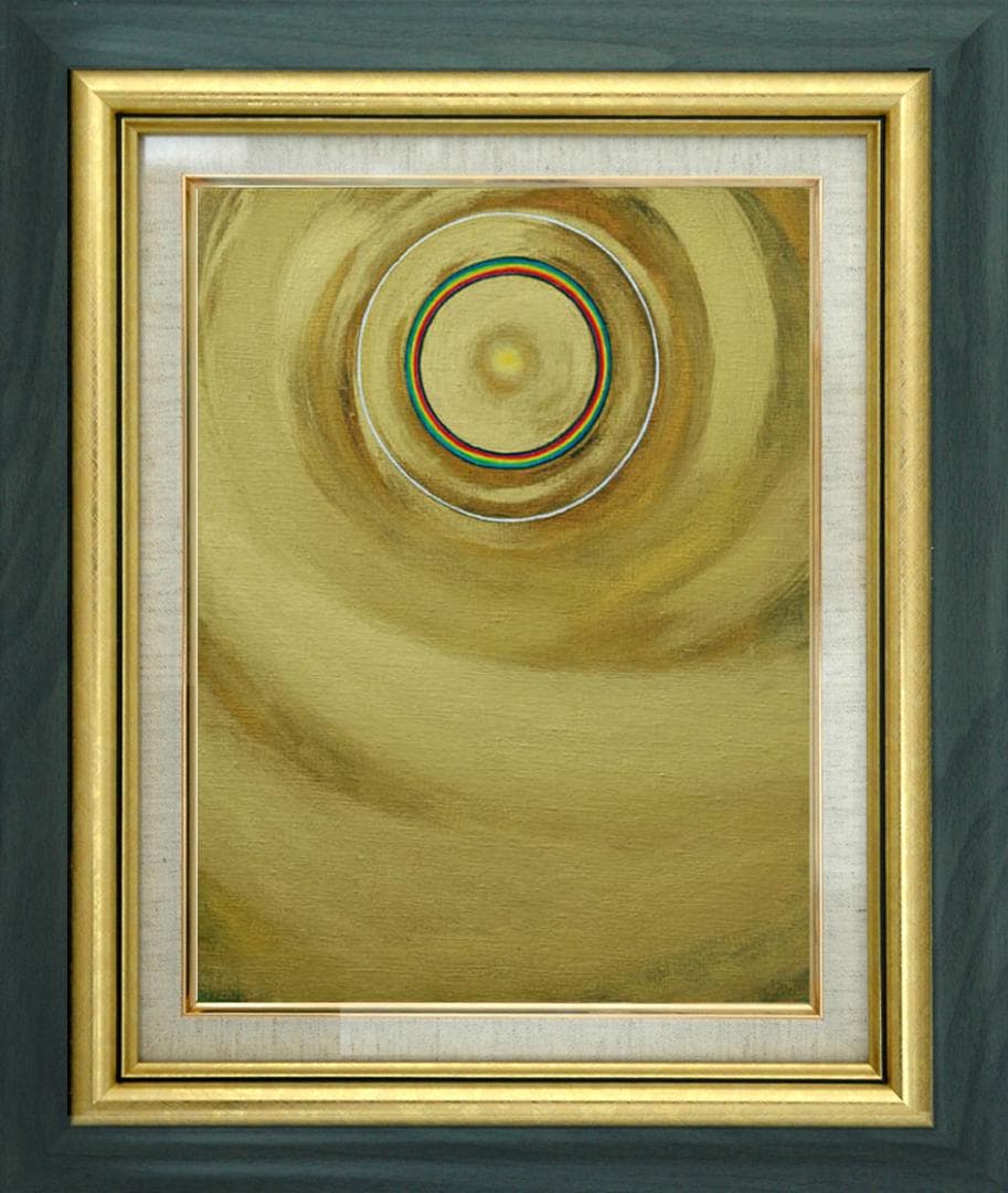 油絵 菅家令子 絵画インテリア額付(青緑+金色の枠) F6-G262023 祈り