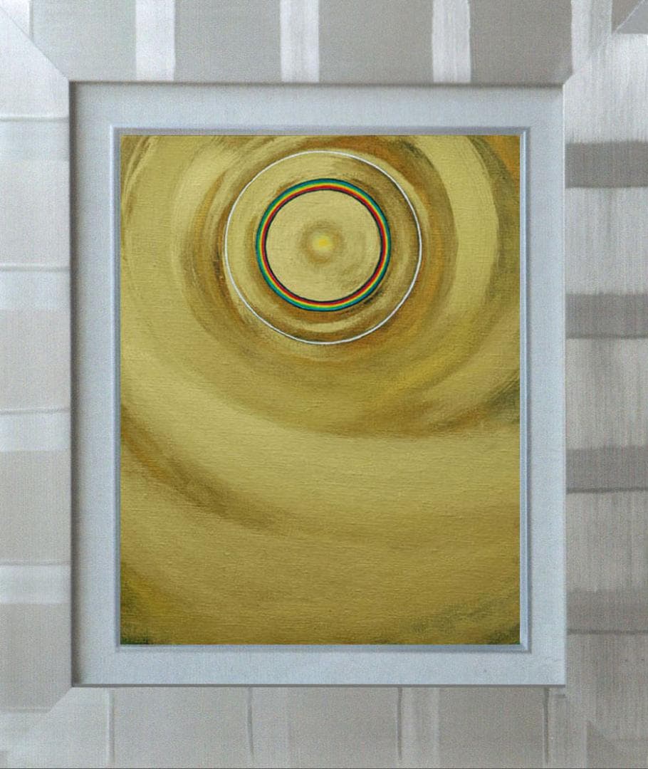 油絵 菅家令子 絵画インテリア額付(青緑+金色の枠) F6-G262023 祈り