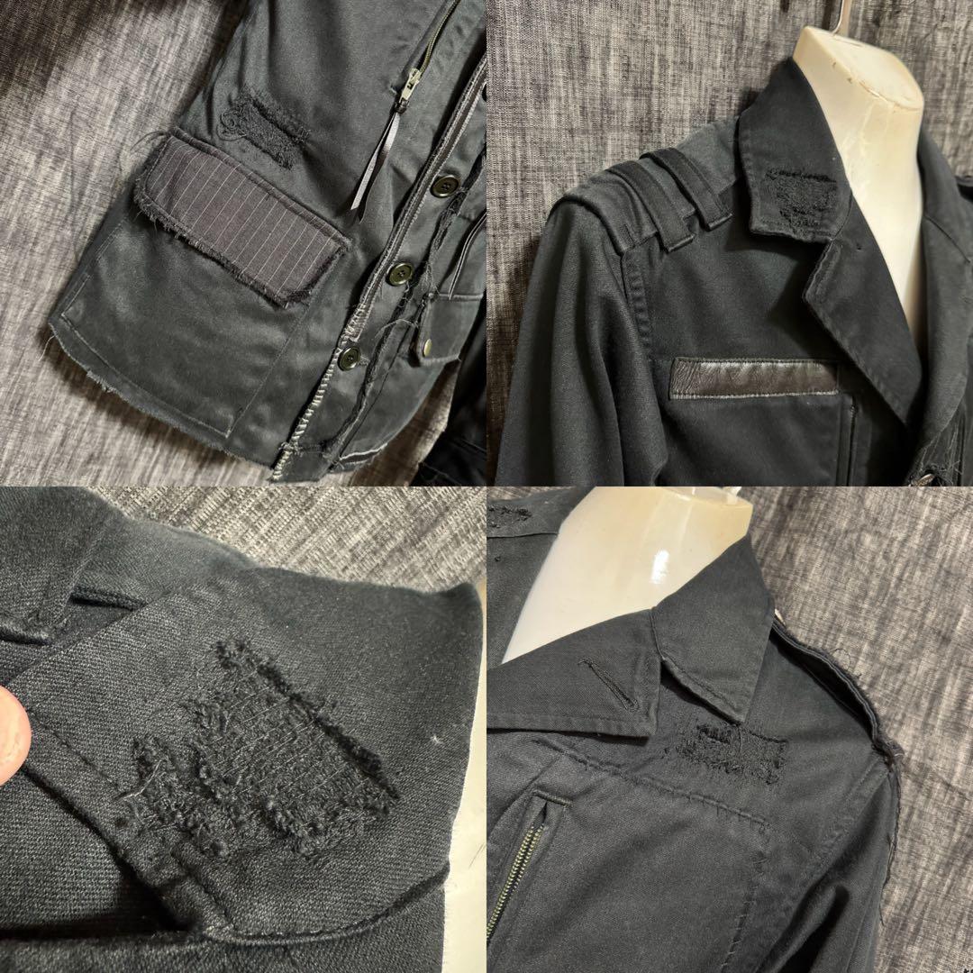 OVERDESIGN premium レザー装飾ダメージ加工　ジャケット　黒