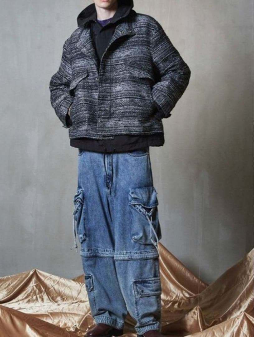 モールツイードジャガードドレスオーバーショートモッズコート メゾンスペシャル