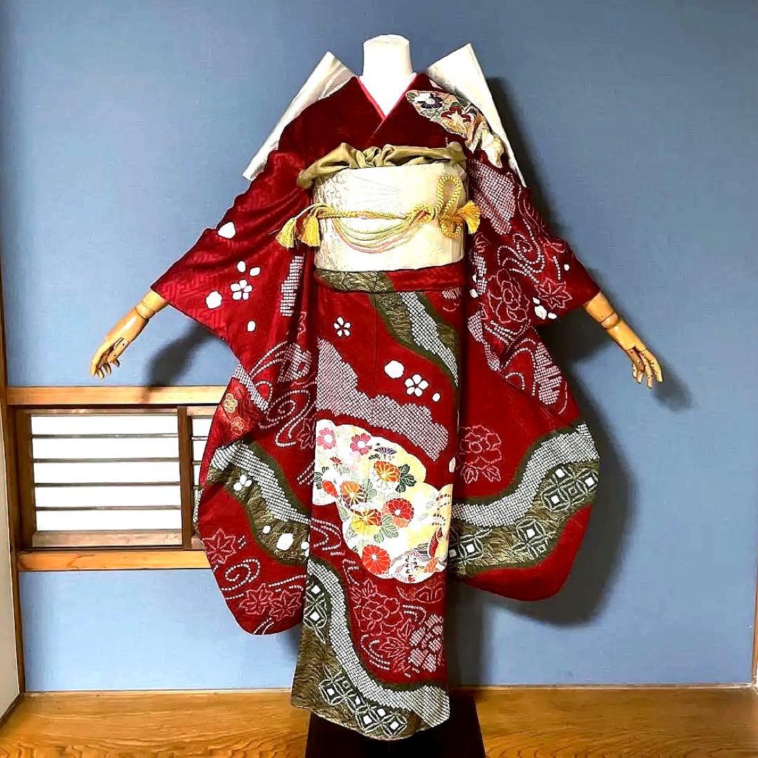 振袖フルセット　手絞り　手描き友禅　染分け　成人式振袖　振袖　良家のお嬢様