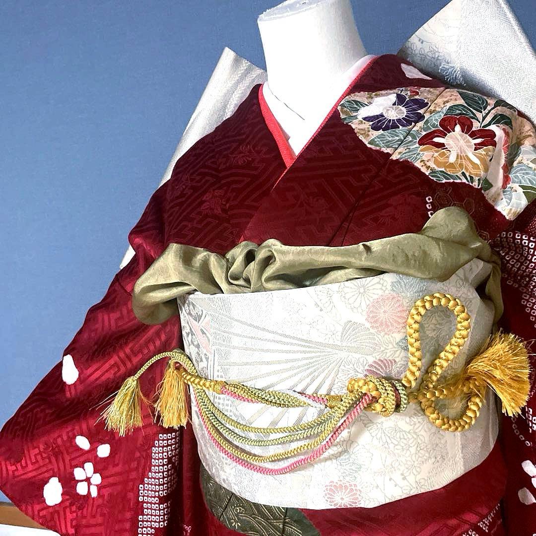 振袖フルセット　手絞り　手描き友禅　染分け　成人式振袖　振袖　良家のお嬢様