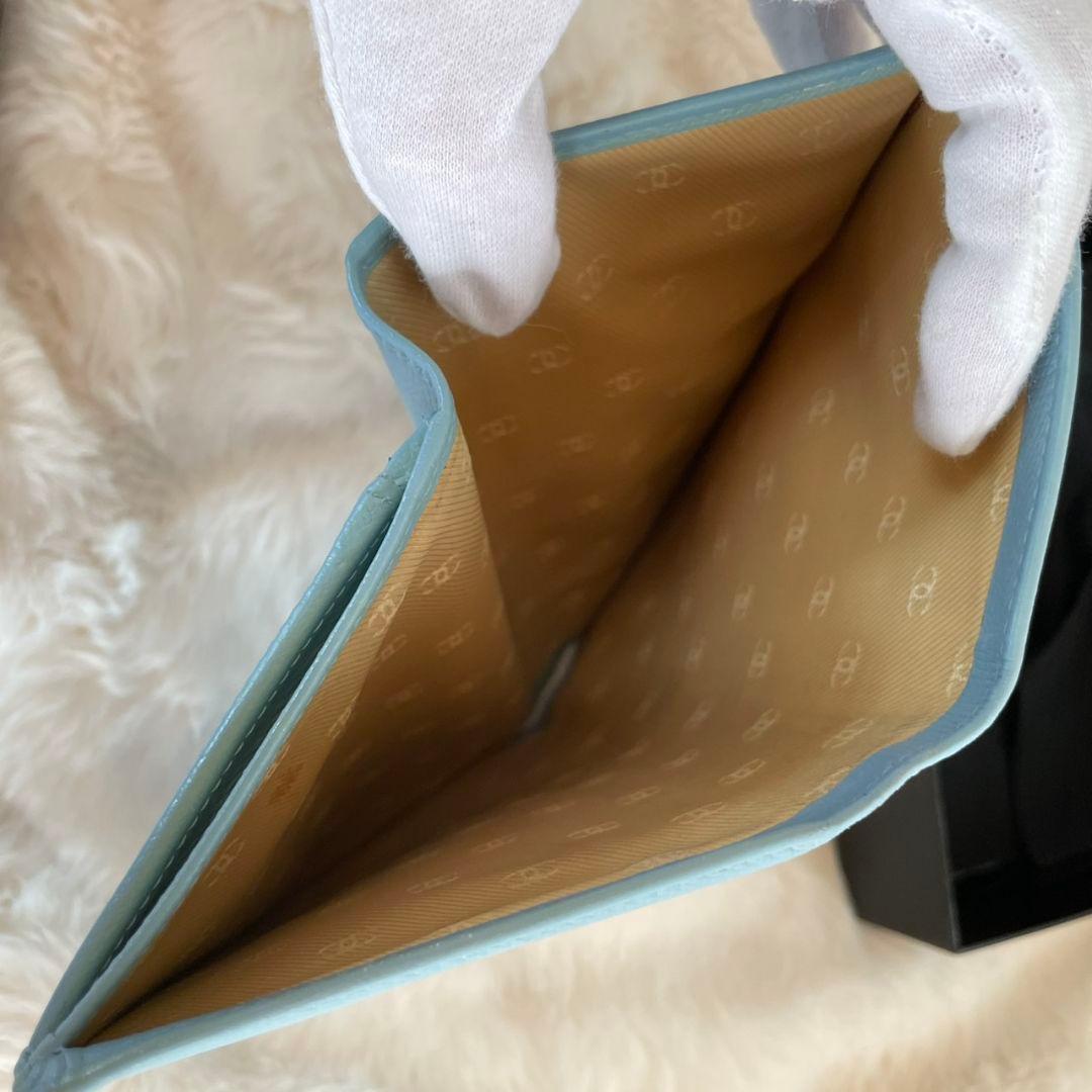 シャネル CHANEL 財布 二つ折り 水色 ココボタン 正規品