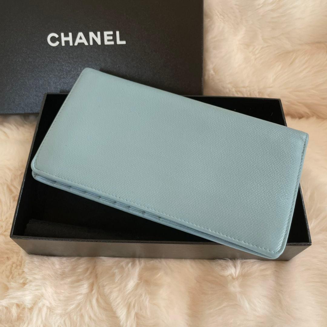 シャネル CHANEL 財布 二つ折り 水色 ココボタン 正規品