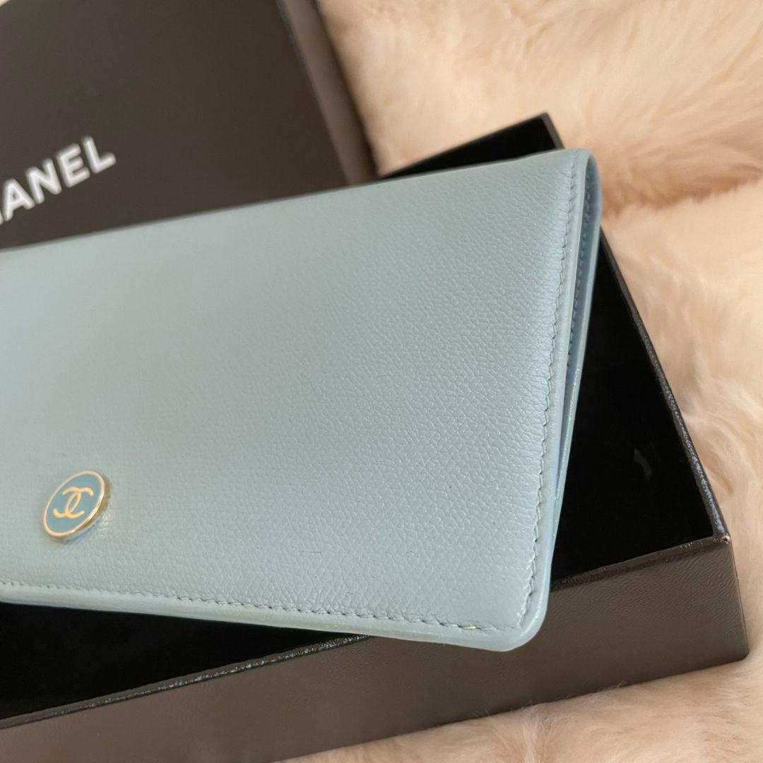 シャネル CHANEL 財布 二つ折り 水色 ココボタン 正規品