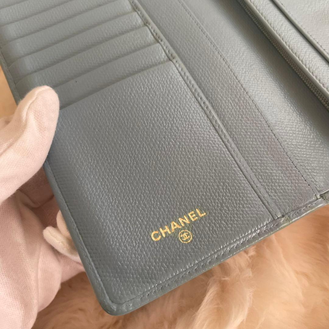 シャネル CHANEL 財布 二つ折り 水色 ココボタン 正規品