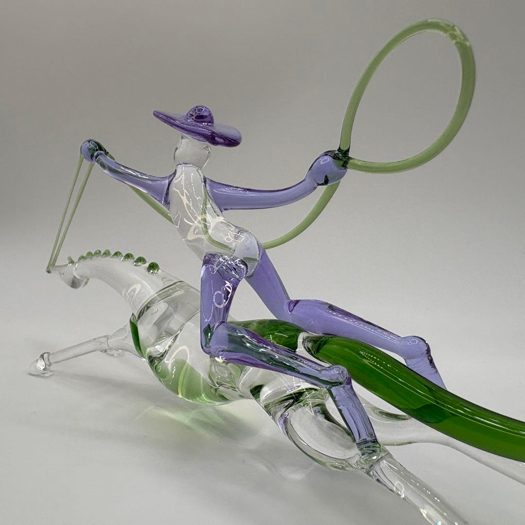 一点モノ ガラス工芸 馬 躍動感あふれるインテリア置物 カウボーイ 馬 午年