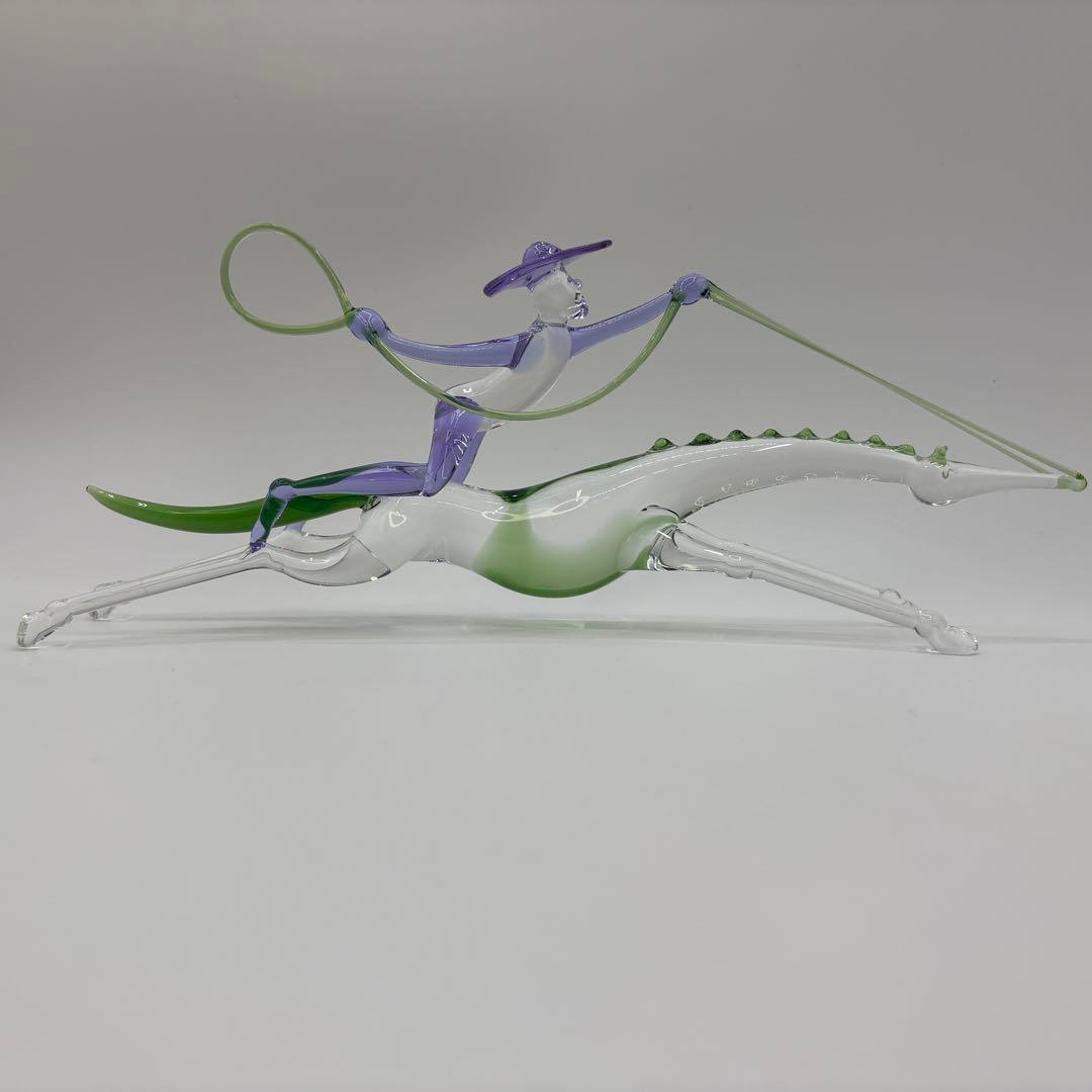 一点モノ ガラス工芸 馬 躍動感あふれるインテリア置物 カウボーイ 馬 午年