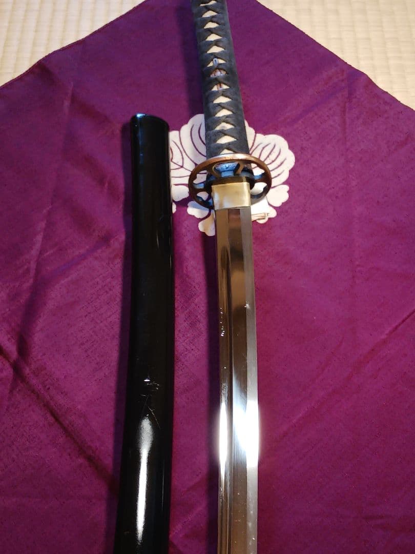 肥後拵え、居合用模造刀、本木　本鮫革　車輪鍔　樋入り砂型刀身 (訳有り価格)