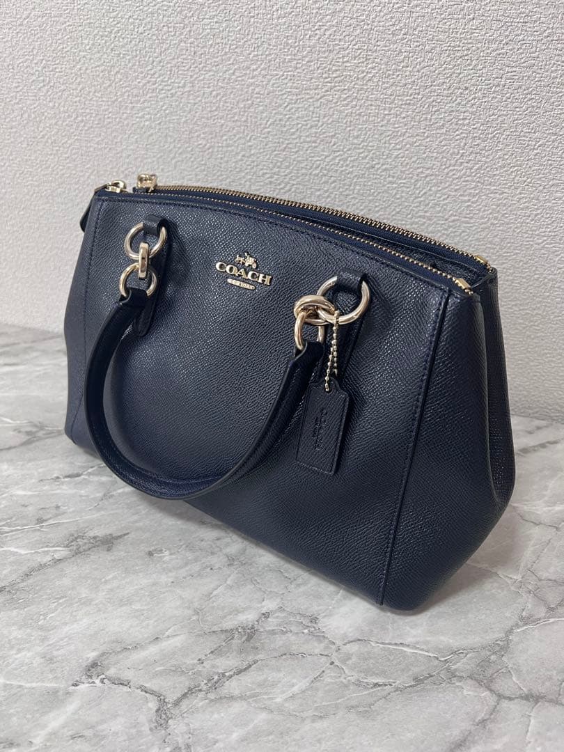 【極美品】COACH コーチ 2way ショルダーバッグ ネイビー 型押しレザー