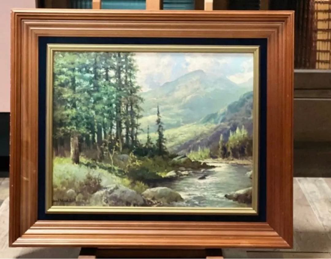 ロバートウッド 山と小川 風景画 絵画 油彩 油絵 インテリア 額縁