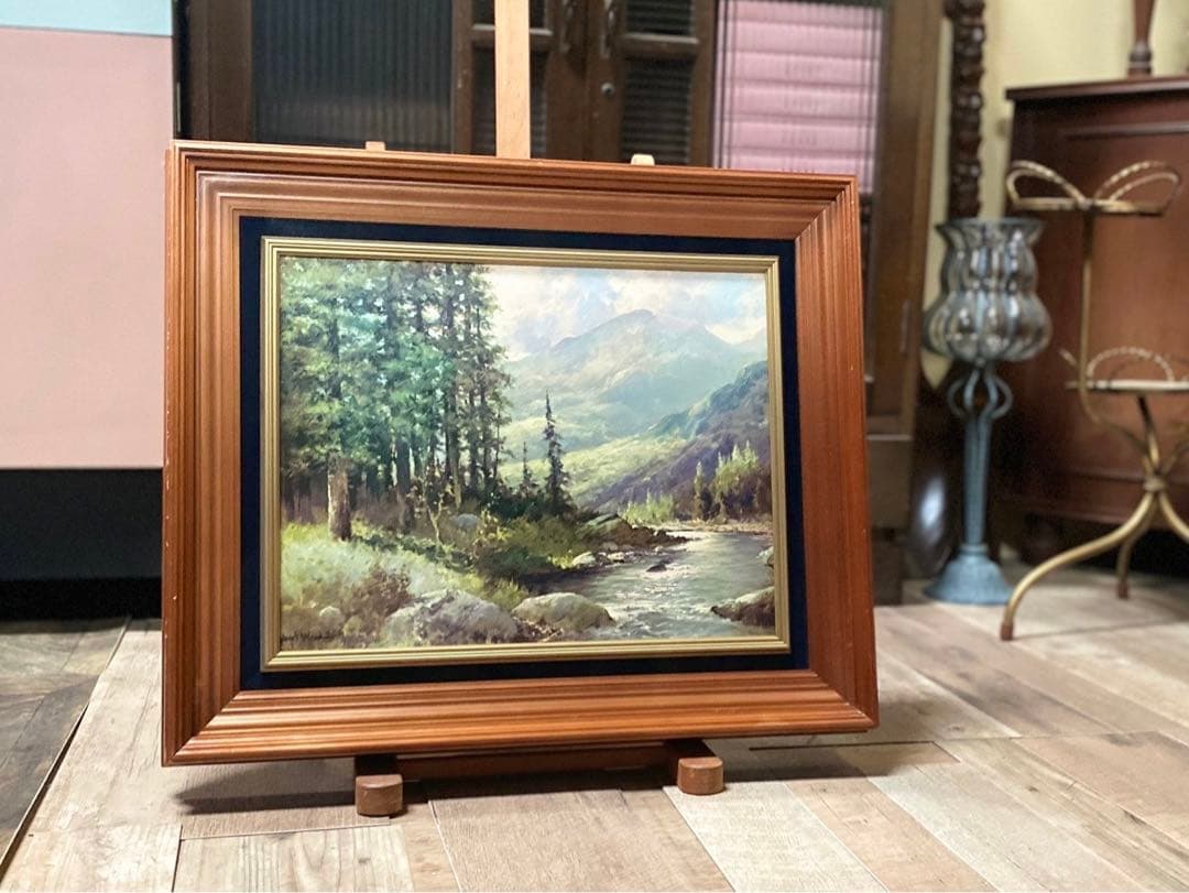ロバートウッド 山と小川 風景画 絵画 油彩 油絵 インテリア 額縁