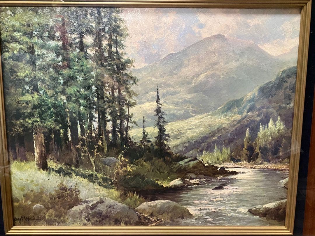 ロバートウッド 山と小川 風景画 絵画 油彩 油絵 インテリア 額縁