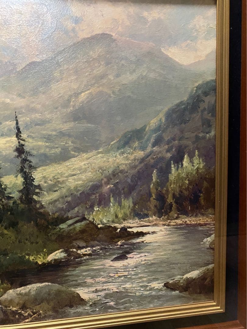 ロバートウッド 山と小川 風景画 絵画 油彩 油絵 インテリア 額縁