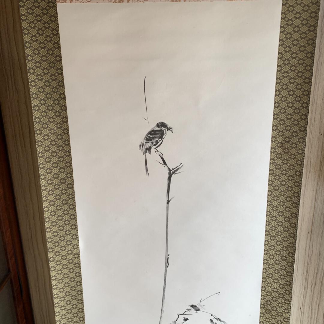 宮本武蔵　掛け軸　複製　名作　水墨画 掛け軸 鳥と植物
