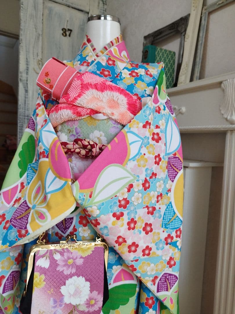 ブランドぷちぷり着物に友禅調の作り帯セット