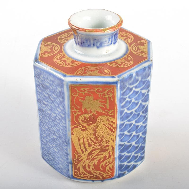 伊万里焼　古伊万里　色絵金彩　祥瑞鳳凰文　六角振出　時代箱付　V　R6735