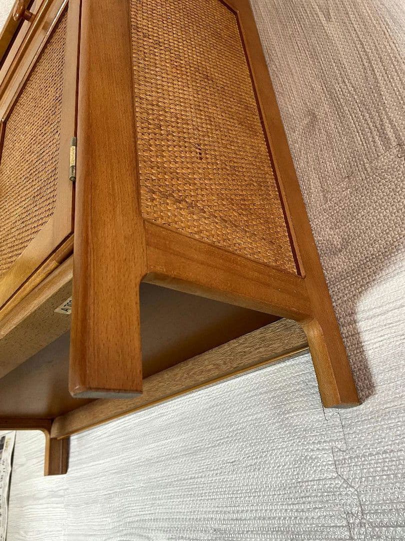 オールドカリモク　ラタン　電話台　FAX台　キャビネット