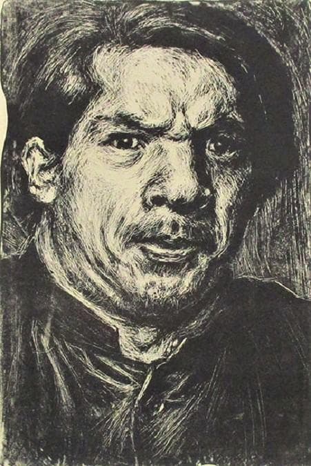 筧忠治　タイトル「自画像」　リトグラフ　額装