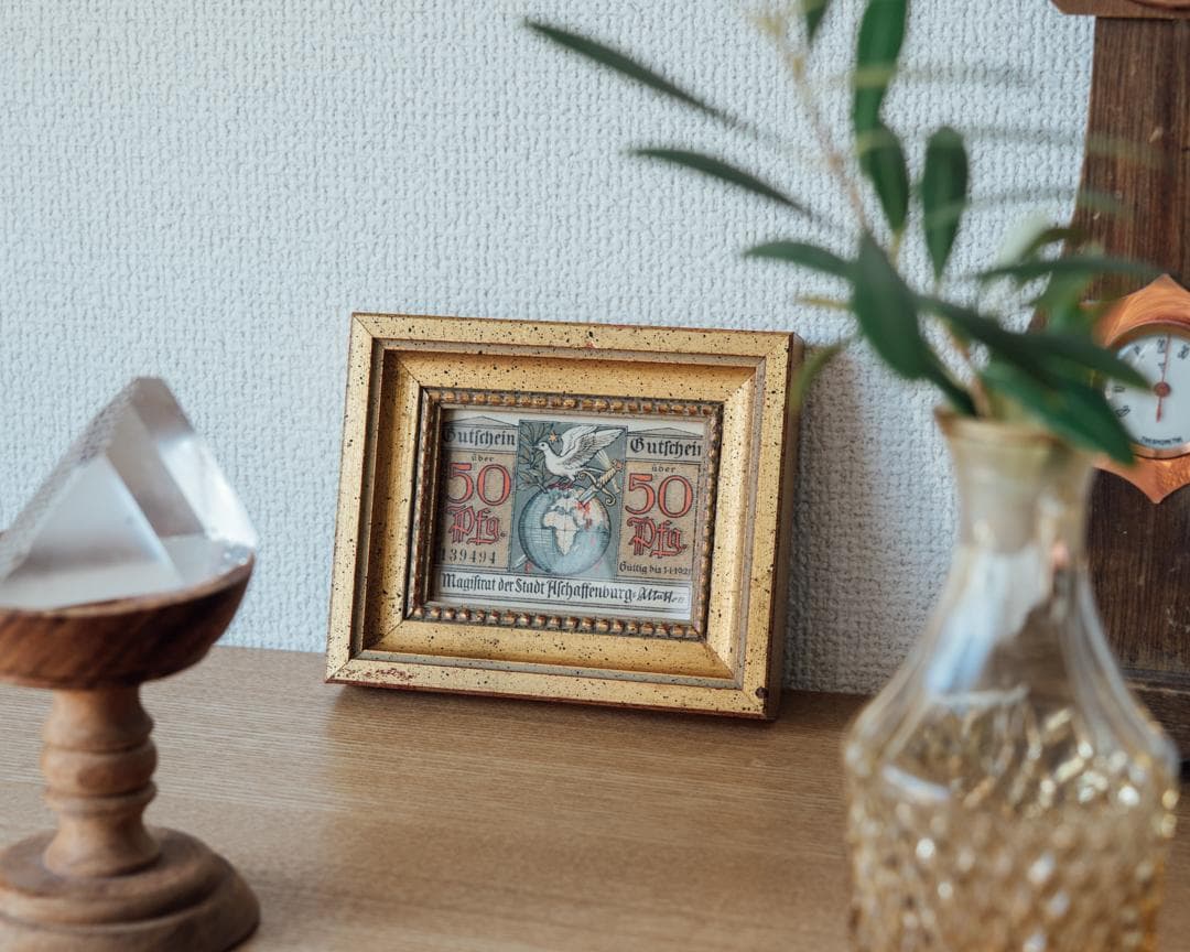 本物保証 アンティーク額装＋希少ノートゲルト2点セット ~北ドイツの歴史と芸術~