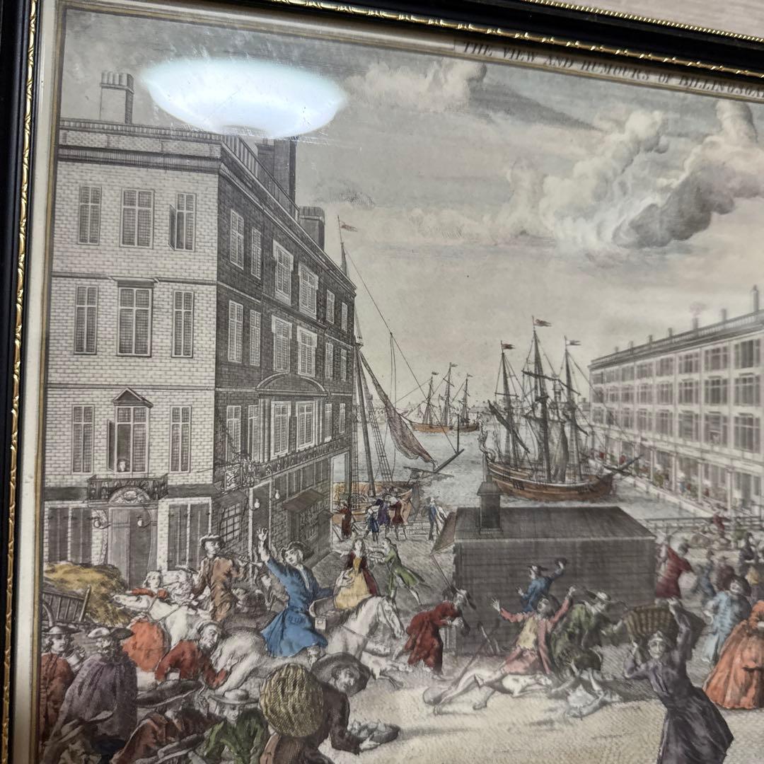 イギリス 歴史的風景 銅版画 カラー 約37cm x 28.8cm