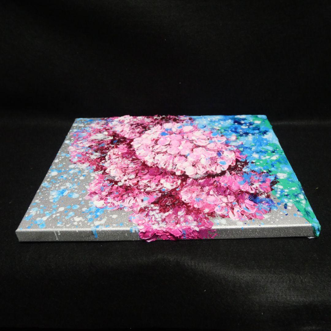 油絵 油彩 油彩画 絵画 絵 【梅雨に咲くピンクの紫陽花】