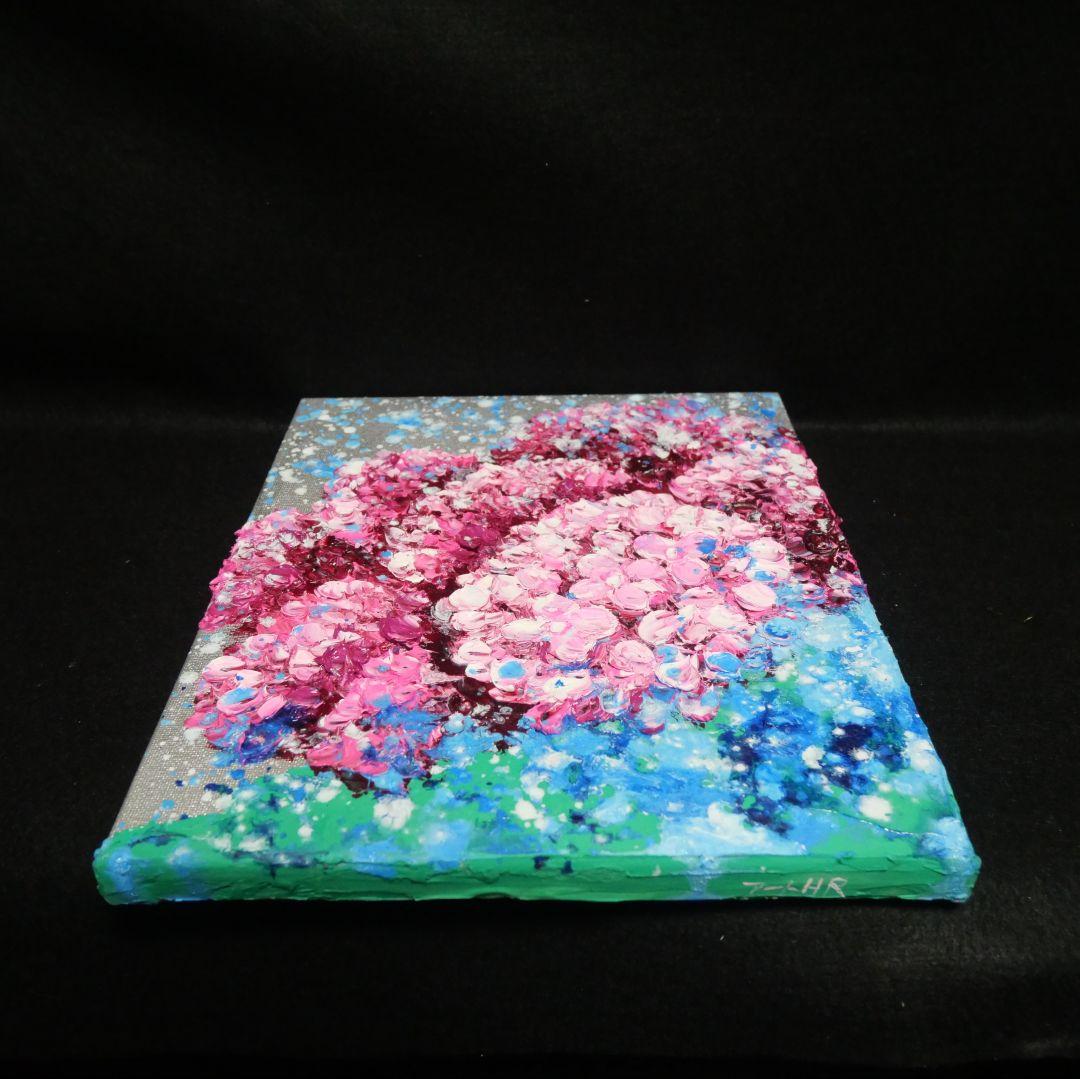 油絵 油彩 油彩画 絵画 絵 【梅雨に咲くピンクの紫陽花】