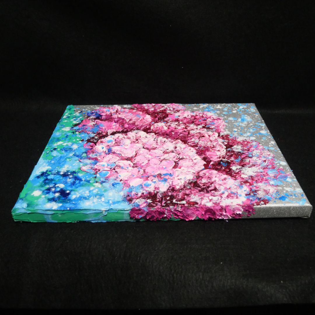 油絵 油彩 油彩画 絵画 絵 【梅雨に咲くピンクの紫陽花】