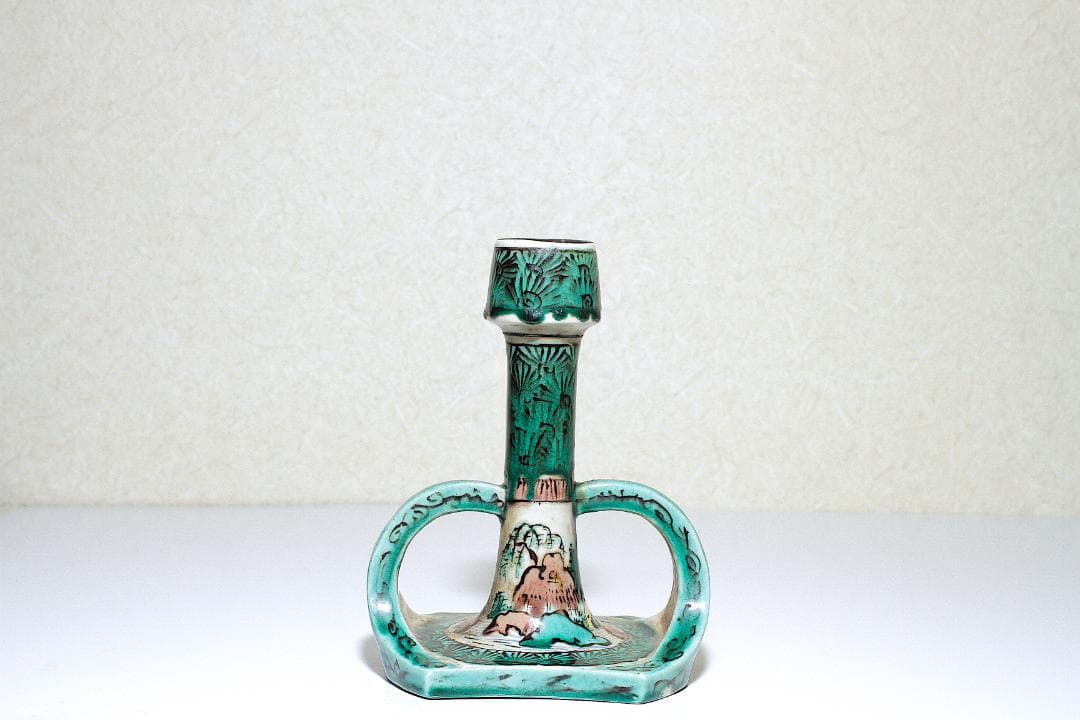 古九谷 青手 山水図 燭台