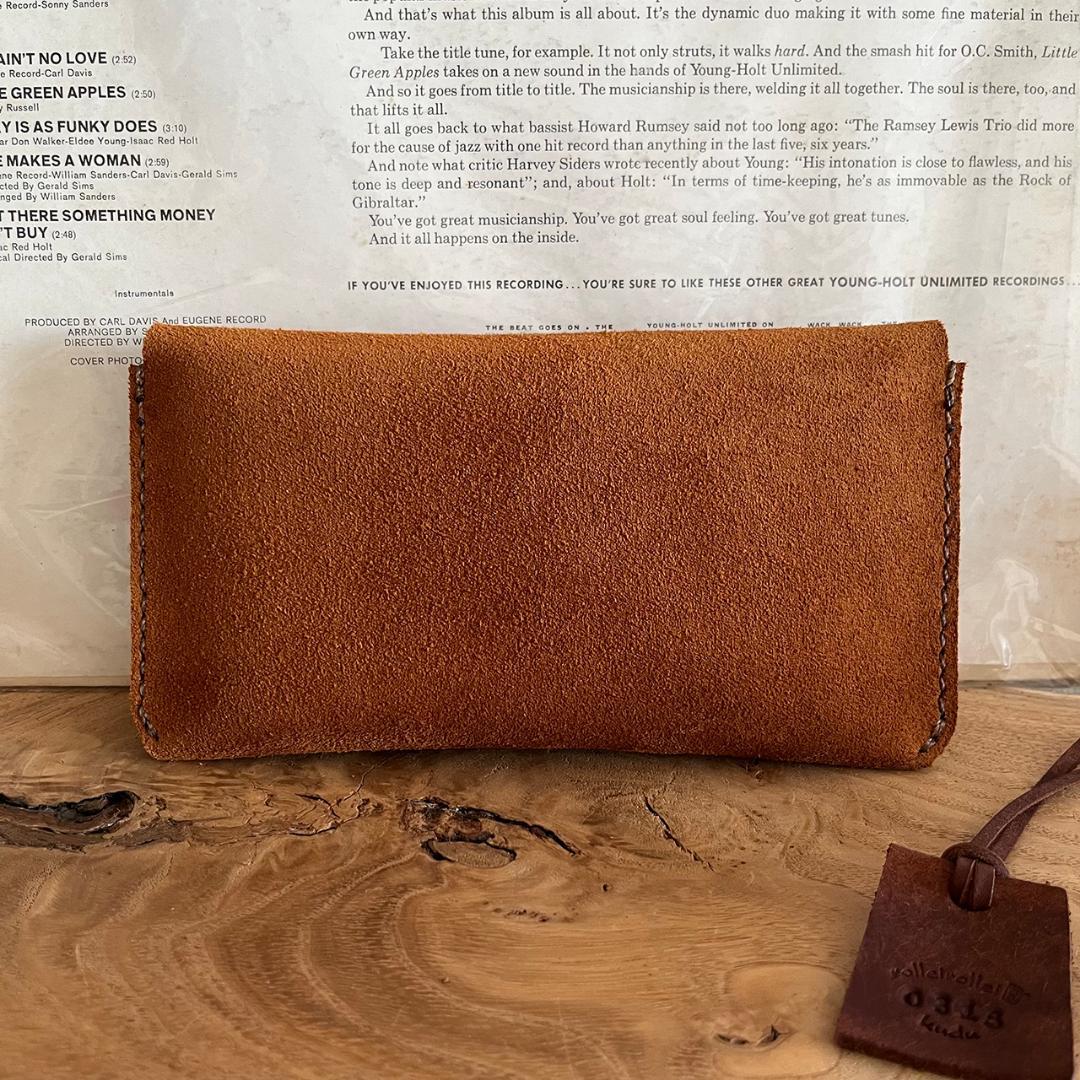 kudu革長財布 スエード ケース付き ２点セット キャメルカラー 一点物